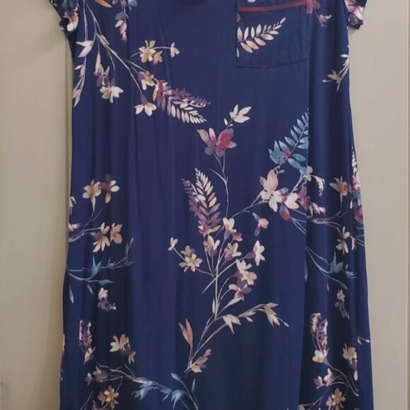 NWT Soma M Cool Night's Short Sleeve Sleepshirt in Sumptuous Bouquet Navy $42 - Picture 2 of 6
